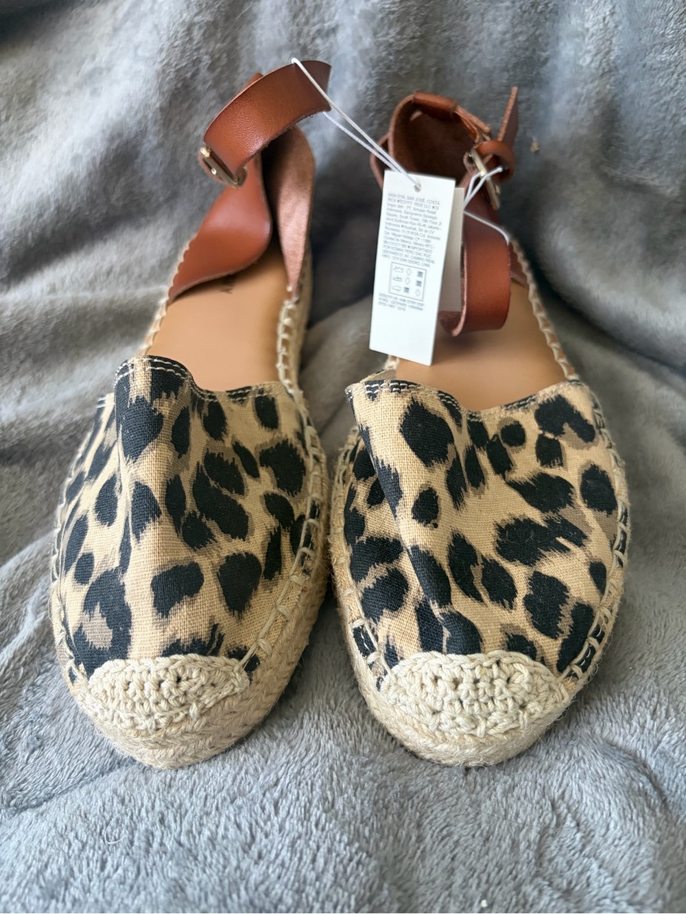 Old Navy Leopard Espadrille Flats with Tan Ankle Straps - 8 NWT